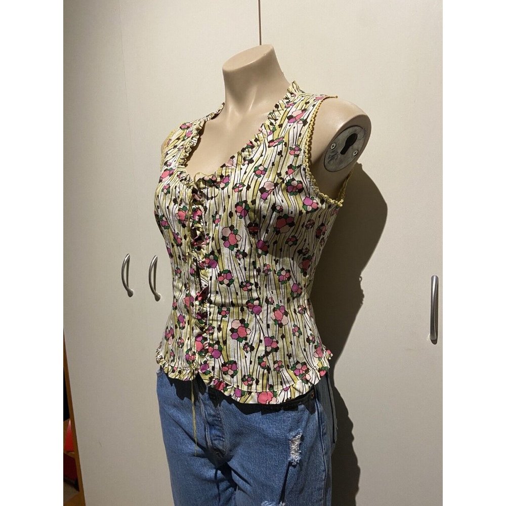 🌱 LISA HO cute Designer sleeveless cotton corset Blouse Shirt Top 10 lace up - Picture 15 of 16
